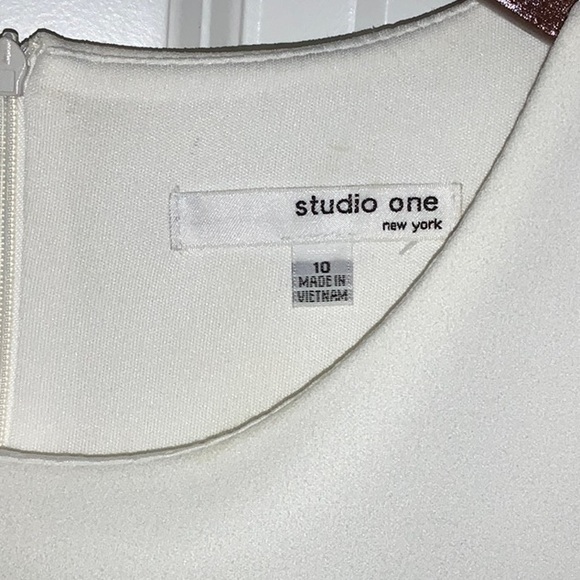 Studio One Color Block Sleeveless Dress | White Red and Black Geometric Pattern - Picture 3 of 5